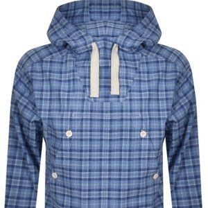 Mens Pretty Green Check Cotton Overhead Jacket in Blue Check (UK XL)